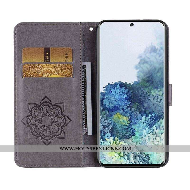 Housse Samsung Galaxy S21 5G Hibou Mandala et Breloque