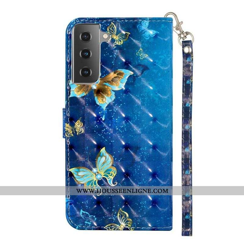 Housse Samsung Galaxy S21 5G Light Spot Papillons avec Lanière