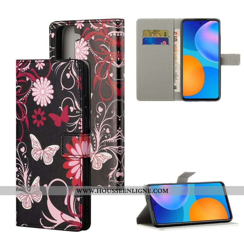 Housse Samsung Galaxy S21 5G Papillons et Fleurs