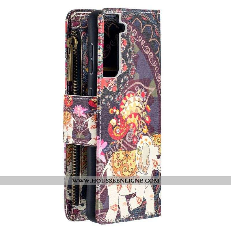 Housse Samsung Galaxy S21 5G Poche Zippée Éléphant