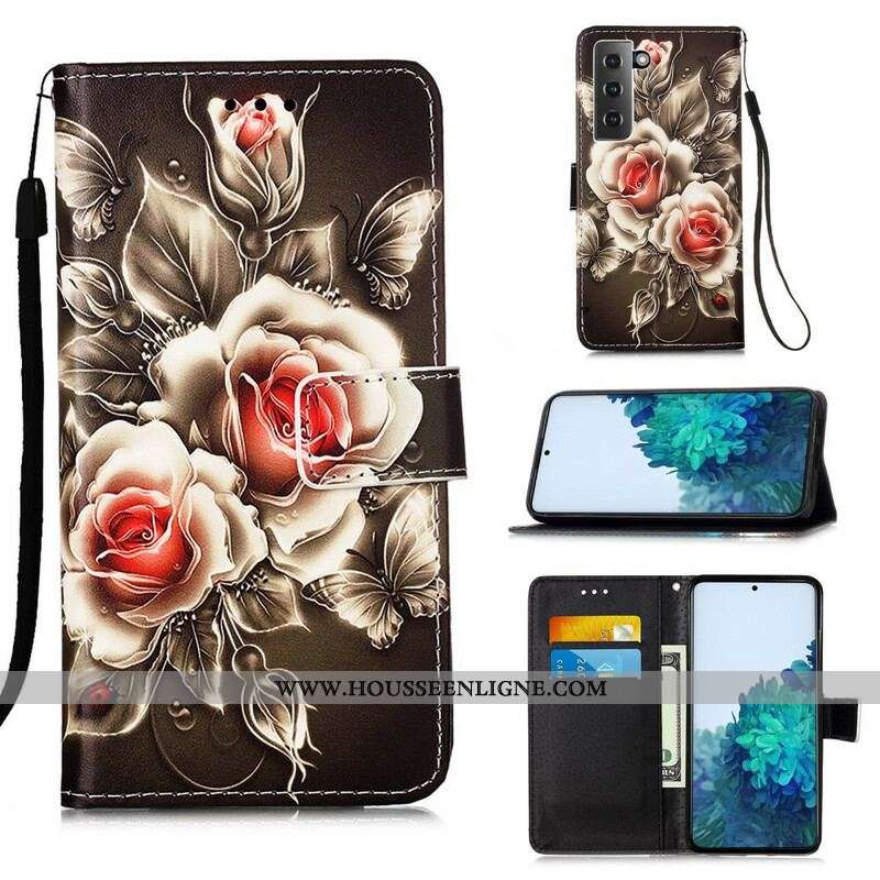 Housse Samsung Galaxy S21 5G Roses Dorées