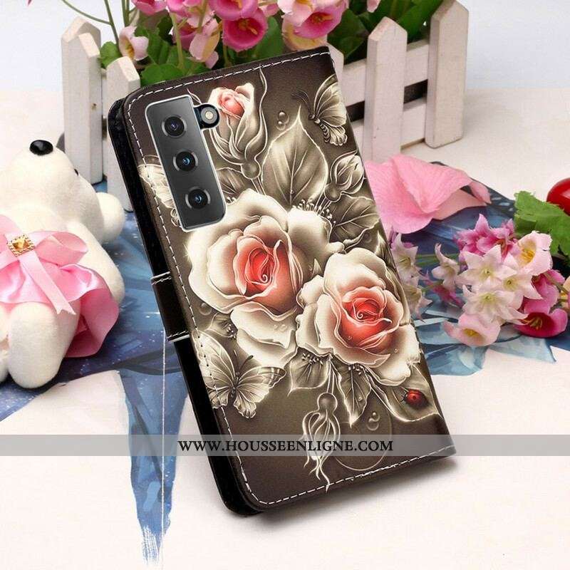 Housse Samsung Galaxy S21 5G Roses Dorées