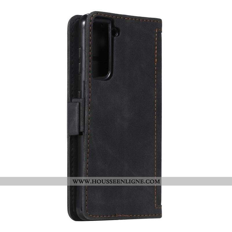 Housse Samsung Galaxy S21 5G Simili Cuir Bicolore Contours Renforcés