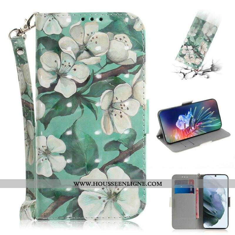 Housse Samsung Galaxy S21 FE Branche en Fleurs à Lanière