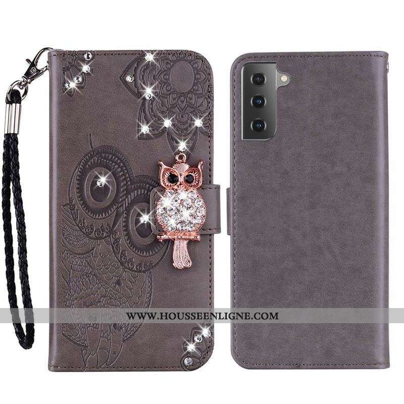 Housse Samsung Galaxy S21 FE Hibou Mandala et Breloque