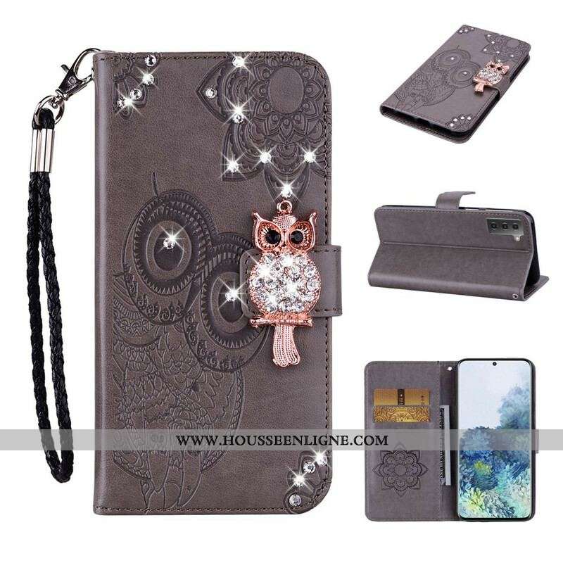 Housse Samsung Galaxy S21 FE Hibou Mandala et Breloque