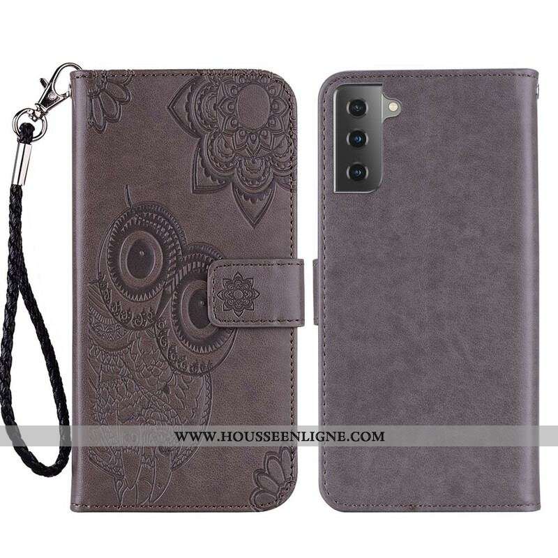 Housse Samsung Galaxy S21 FE Hibou Mandala et Lanière