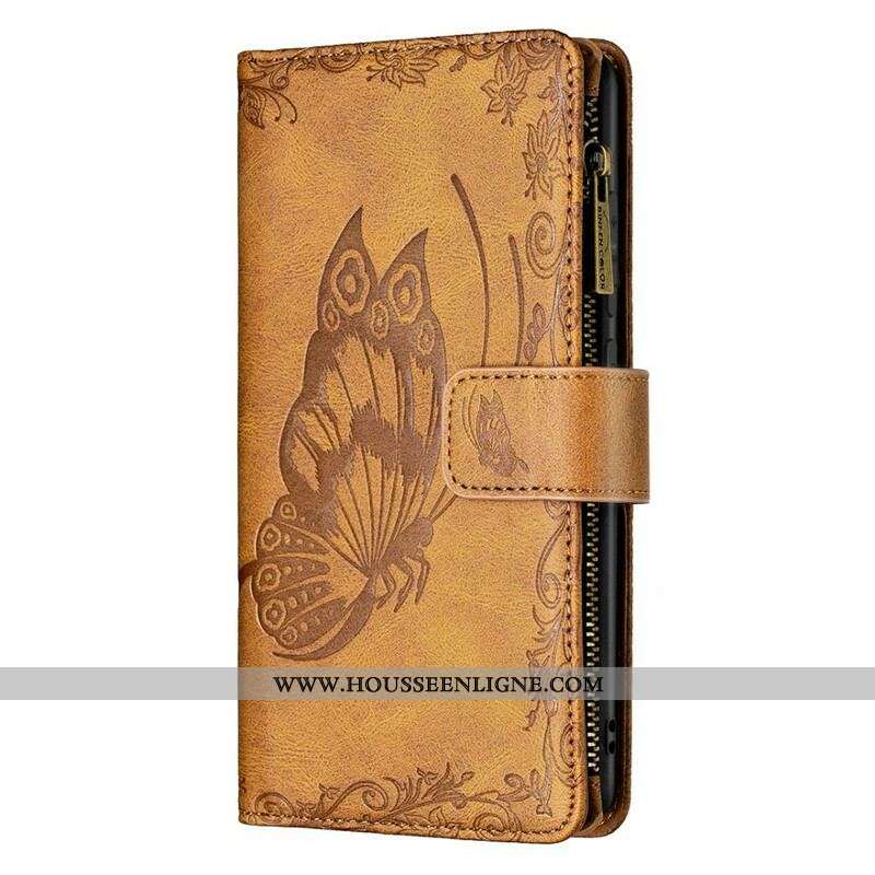 Housse Samsung Galaxy S21 FE Papillon Baroque Poche Zippée