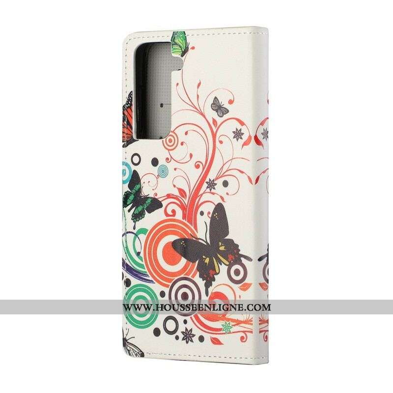 Housse Samsung Galaxy S21 FE Papillons et Fleurs