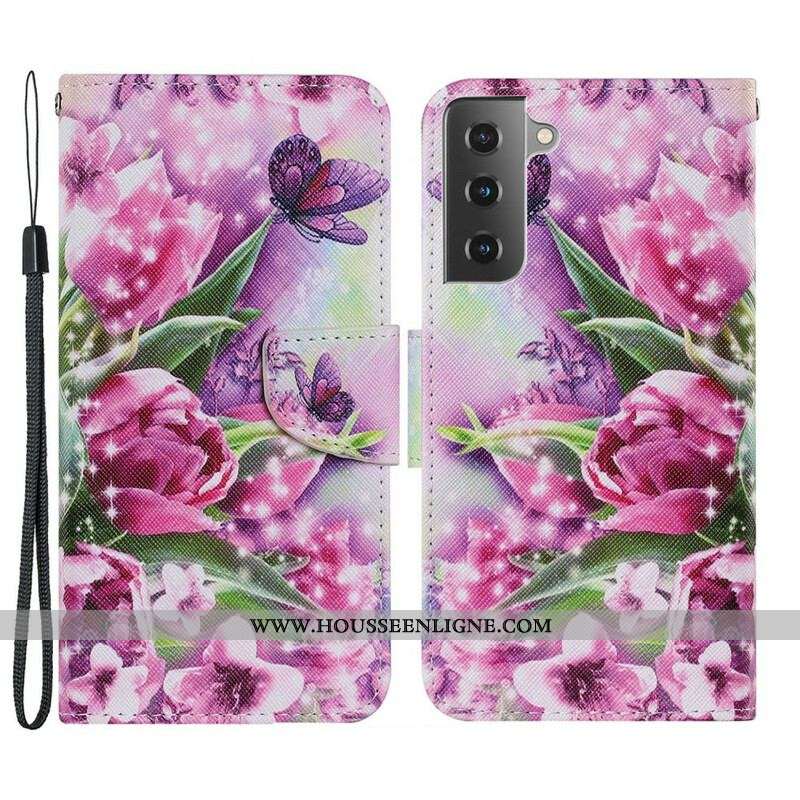 Housse Samsung Galaxy S21 FE Papillons et Tulipes