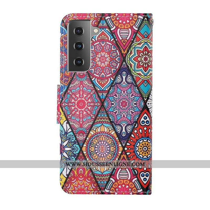 Housse Samsung Galaxy S21 FE Patchwork avec Lanière