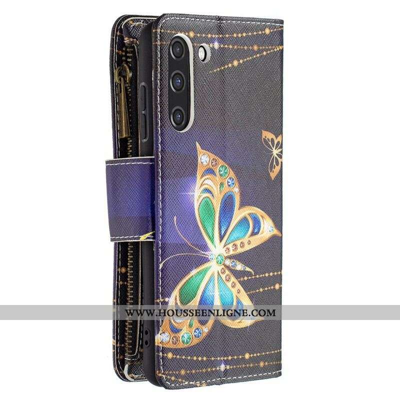 Housse Samsung Galaxy S21 FE Poche Zippée Papillons