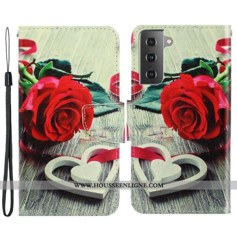 Housse Samsung Galaxy S21 FE Rose Romantique à Lanière