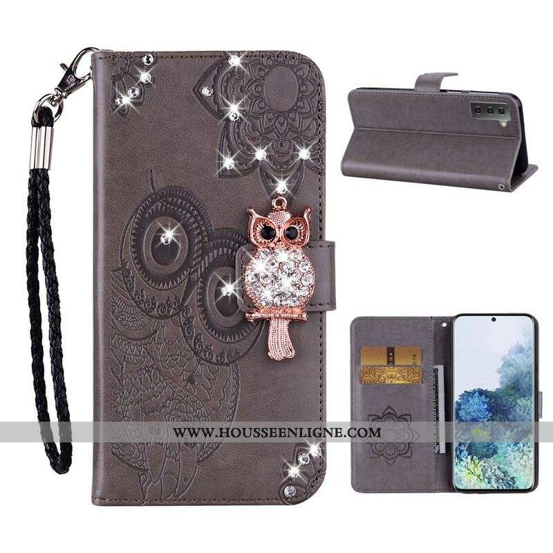 Housse Samsung Galaxy S21 Plus 5G Hibou Mandala et Breloque