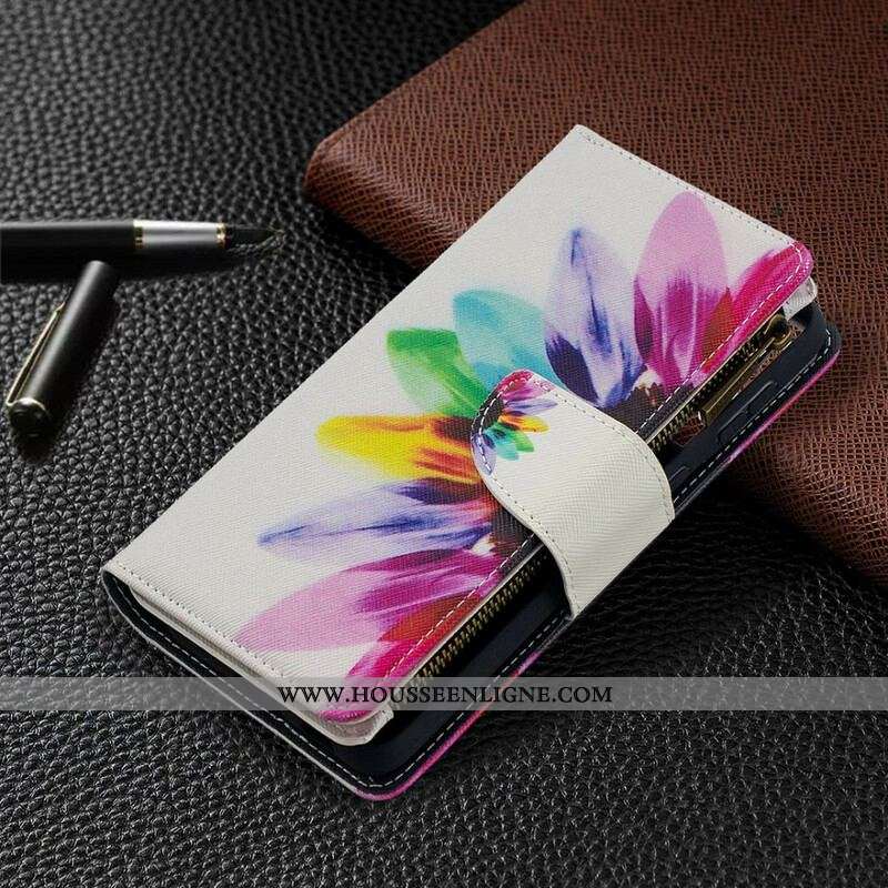 Housse Samsung Galaxy S21 Plus 5G Poche Zippée Fleur Aquarelle