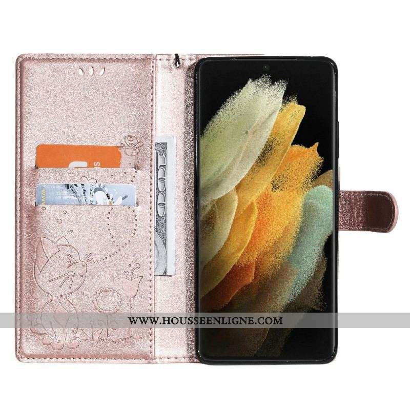 Housse Samsung Galaxy S21 Ultra 5G Chat et Abeille à Lanière