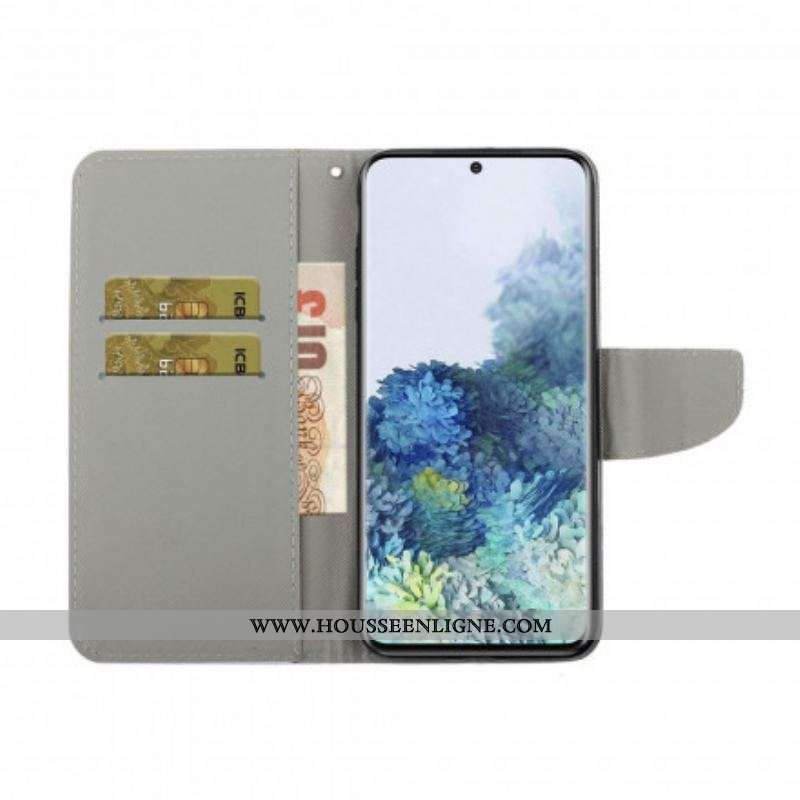 Housse Samsung Galaxy S21 Ultra 5G Feuilles Colorées avec Lanière