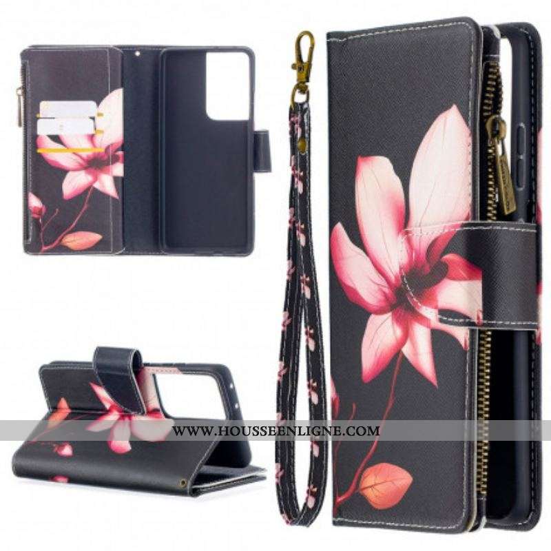 Housse Samsung Galaxy S21 Ultra 5G Poche Zippée Fleur