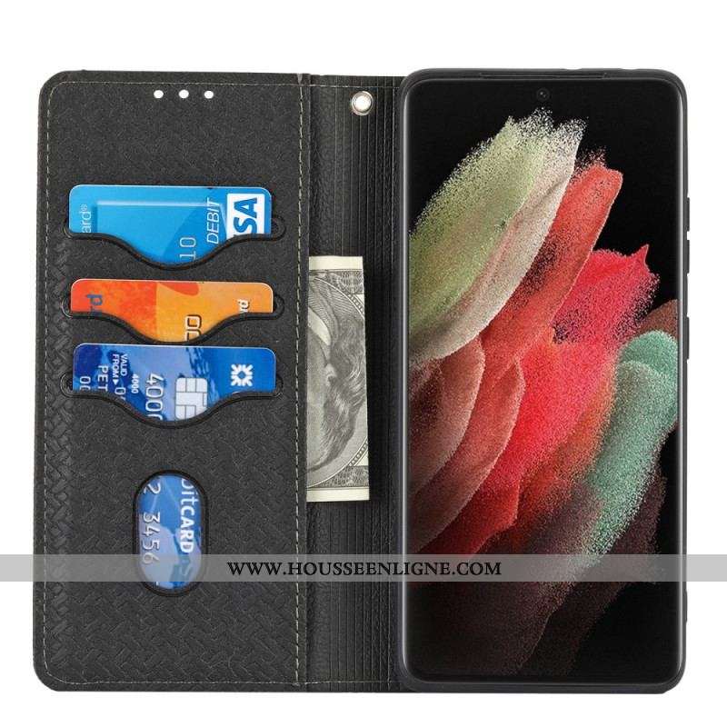 Housse Samsung Galaxy S21 Ultra 5G Style Cuir Tissée à Lanière