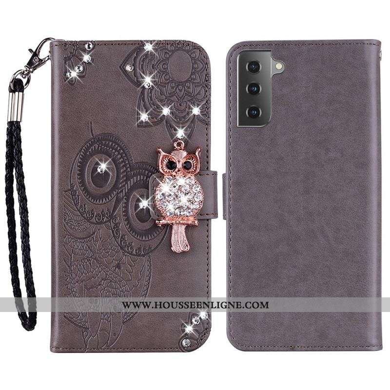 Housse Samsung Galaxy S22 5G Hibou Mandala et Breloque