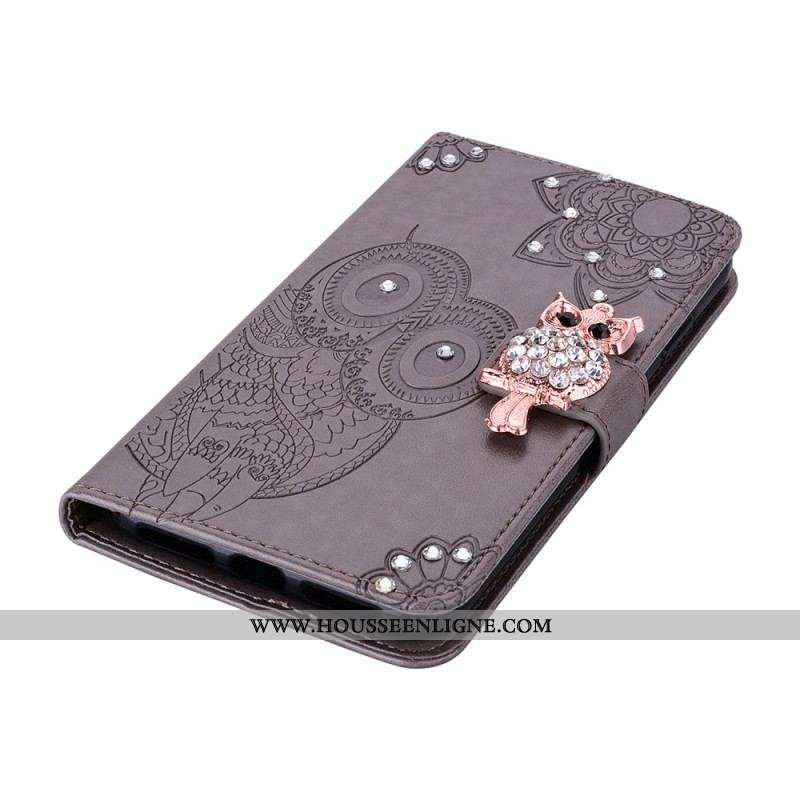 Housse Samsung Galaxy S22 5G Hibou Mandala et Breloque