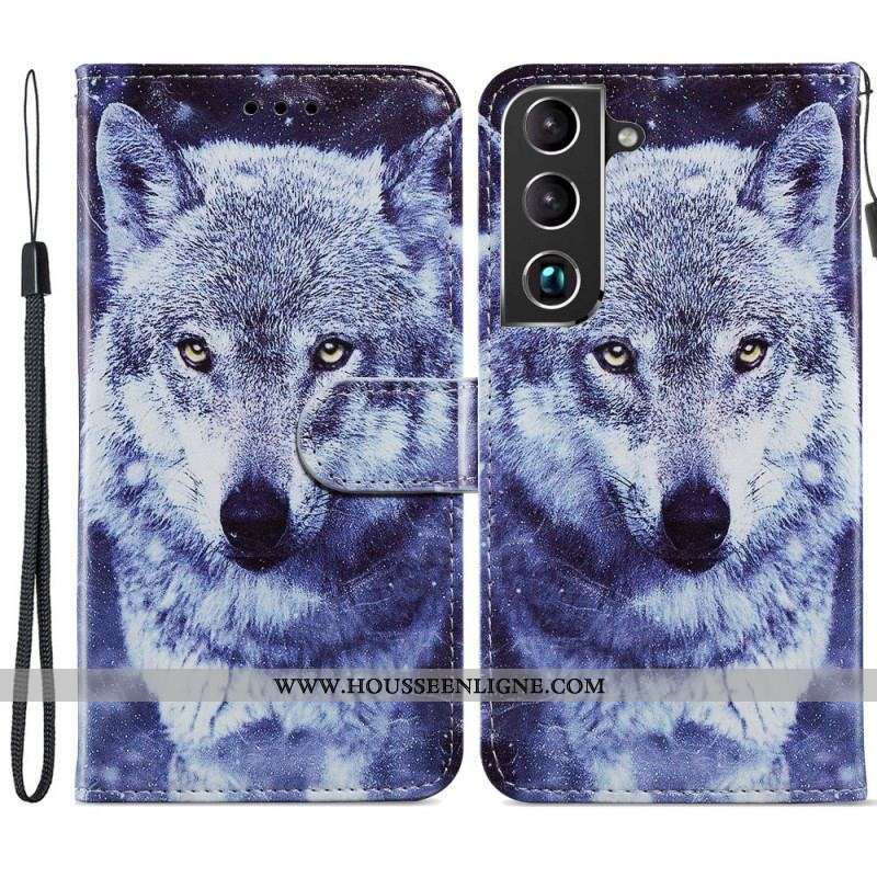 Housse Samsung Galaxy S22 5G Magnifiques Loups avec Lanière