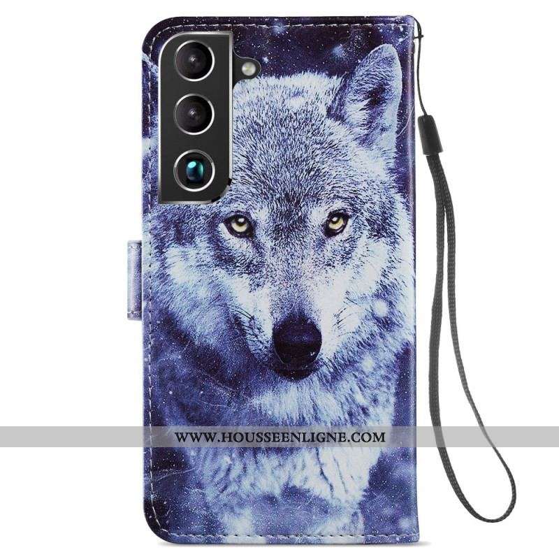 Housse Samsung Galaxy S22 5G Magnifiques Loups avec Lanière