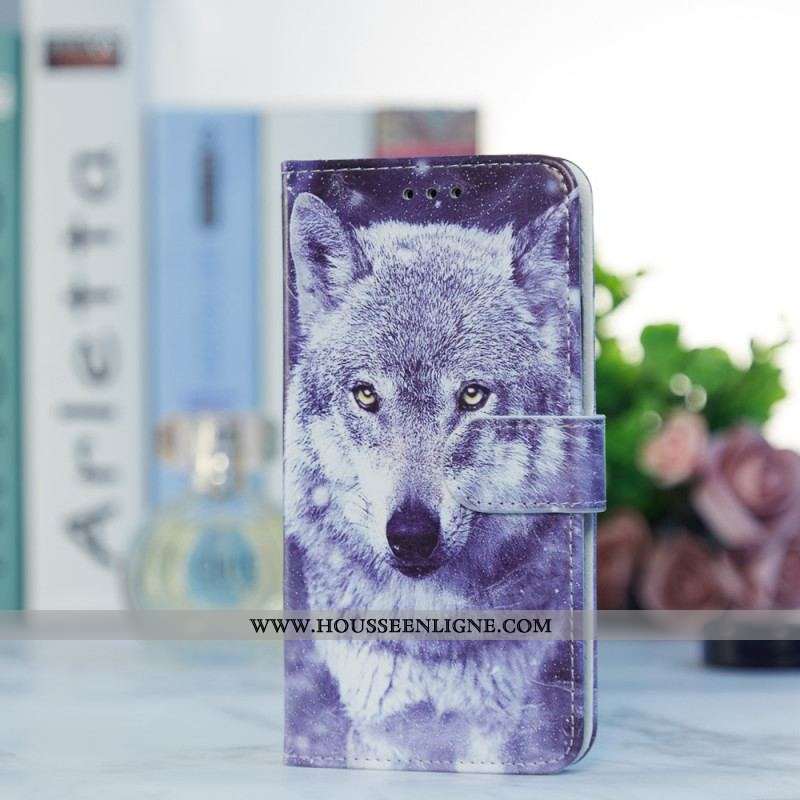 Housse Samsung Galaxy S22 5G Magnifiques Loups avec Lanière