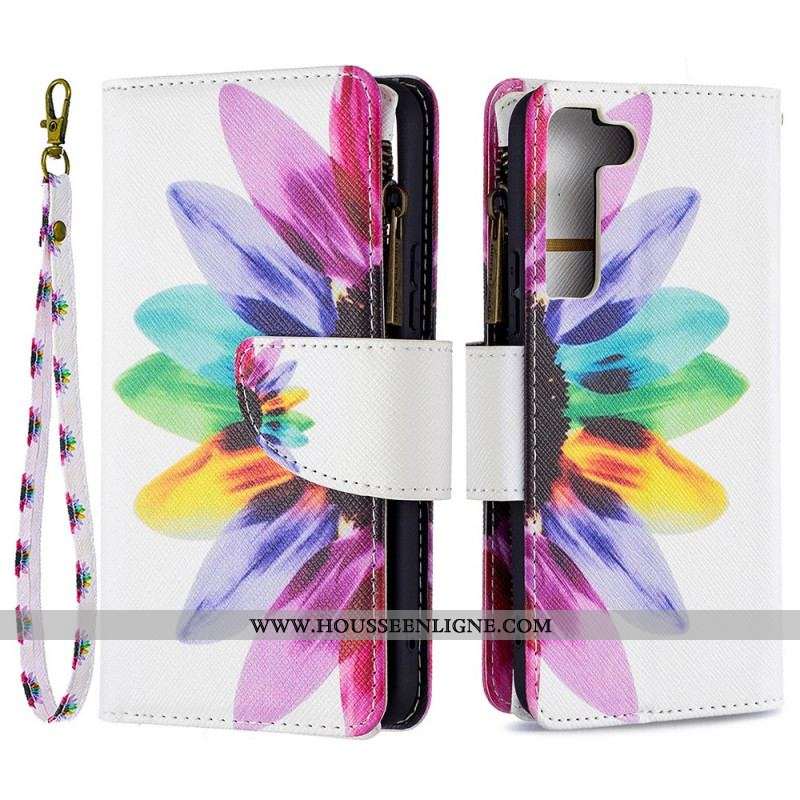 Housse Samsung Galaxy S22 5G Poche Zippée Fleur