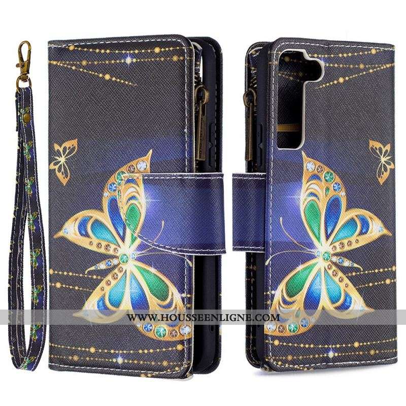 Housse Samsung Galaxy S22 5G Poche Zippée Papillons