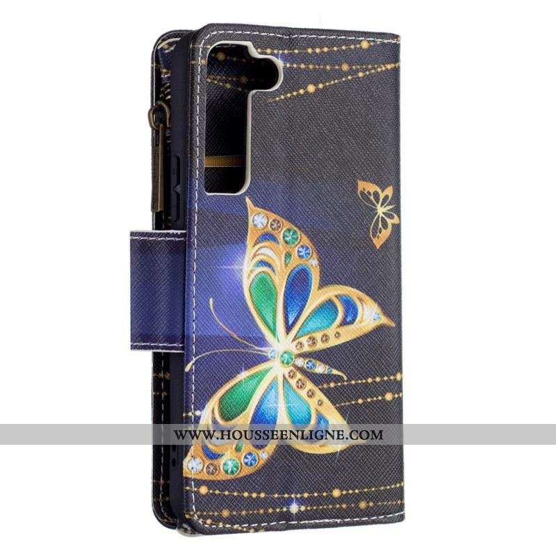 Housse Samsung Galaxy S22 5G Poche Zippée Papillons