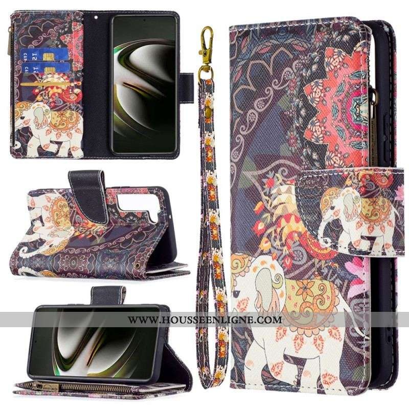 Housse Samsung Galaxy S22 5G Poche Zippée Éléphant