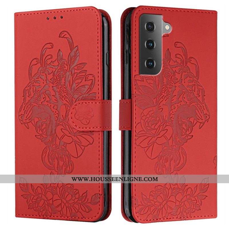 Housse Samsung Galaxy S22 5G Tigre Baroque à Lanière