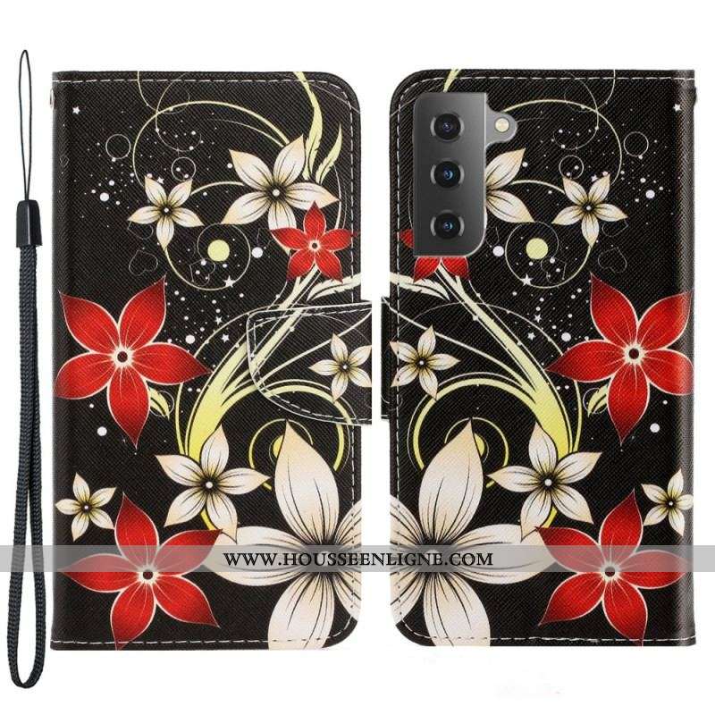 Housse Samsung Galaxy S22 Plus 5G Fleurs Colorées à Lanière