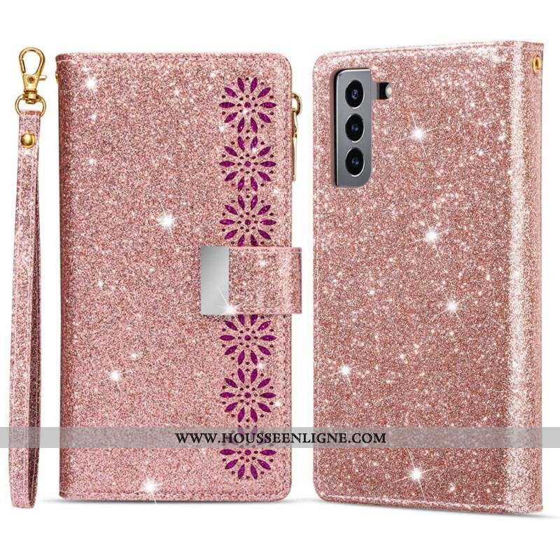 Housse Samsung Galaxy S22 Plus 5G Paillettes Portefeuille Zip