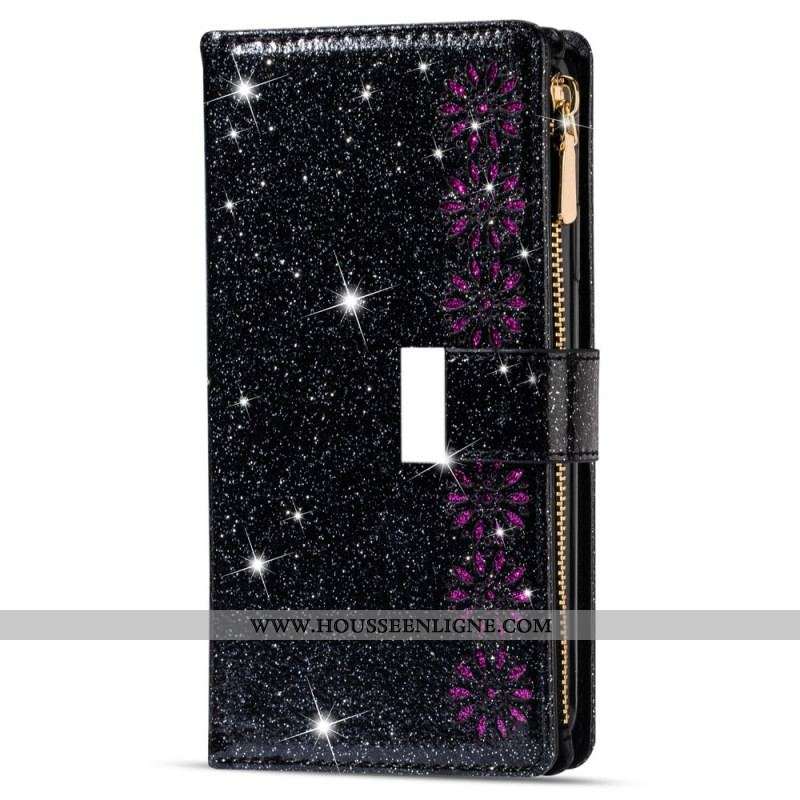 Housse Samsung Galaxy S22 Plus 5G Paillettes Portefeuille Zip