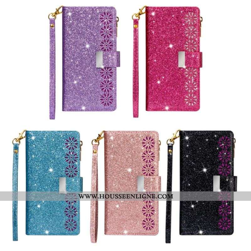 Housse Samsung Galaxy S22 Plus 5G Paillettes Portefeuille Zip