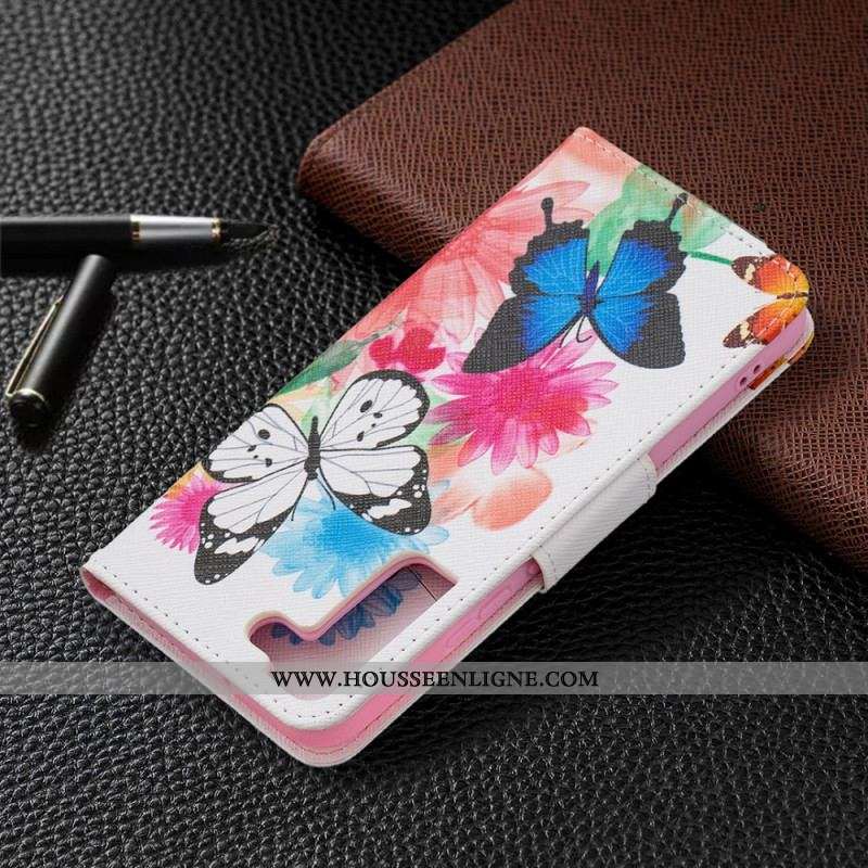 Housse Samsung Galaxy S22 Plus 5G Papillons et Fleurs Peints