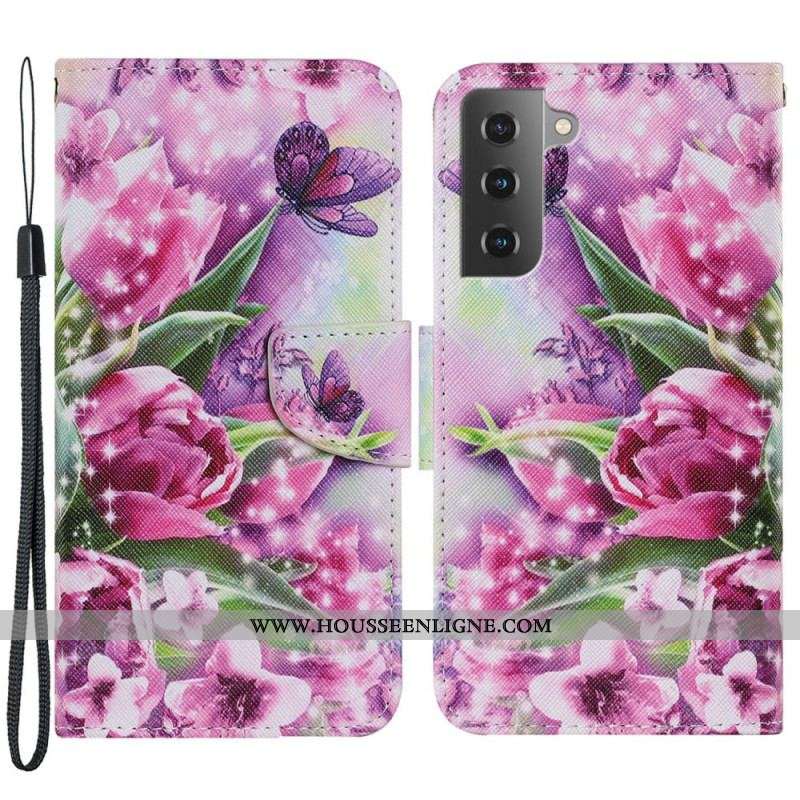 Housse Samsung Galaxy S22 Plus 5G Papillons et Tulipes