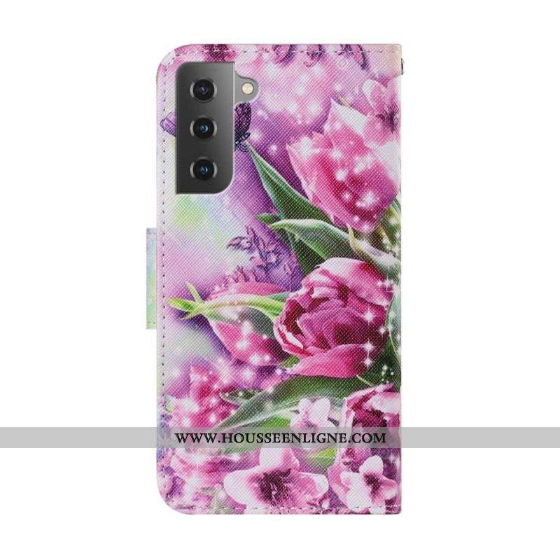 Housse Samsung Galaxy S22 Plus 5G Papillons et Tulipes