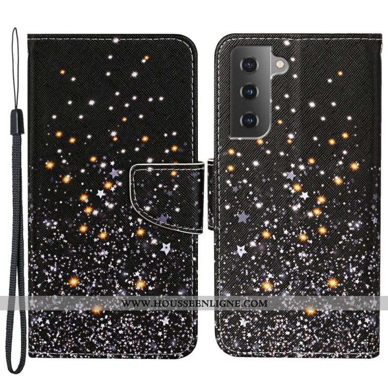 Housse Samsung Galaxy S22 Plus 5G Étoiles et Paillettes avec Lanière