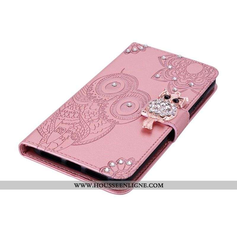 Housse Samsung Galaxy S22 Ultra 5G Hibou Mandala et Breloque