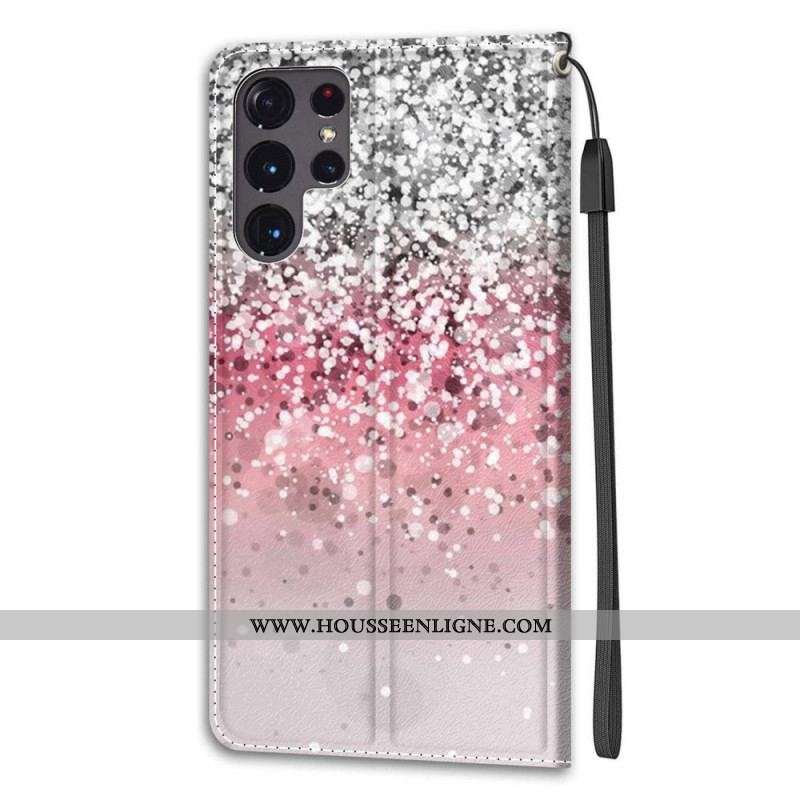 Housse Samsung Galaxy S22 Ultra 5G Paillettes avec Lanière