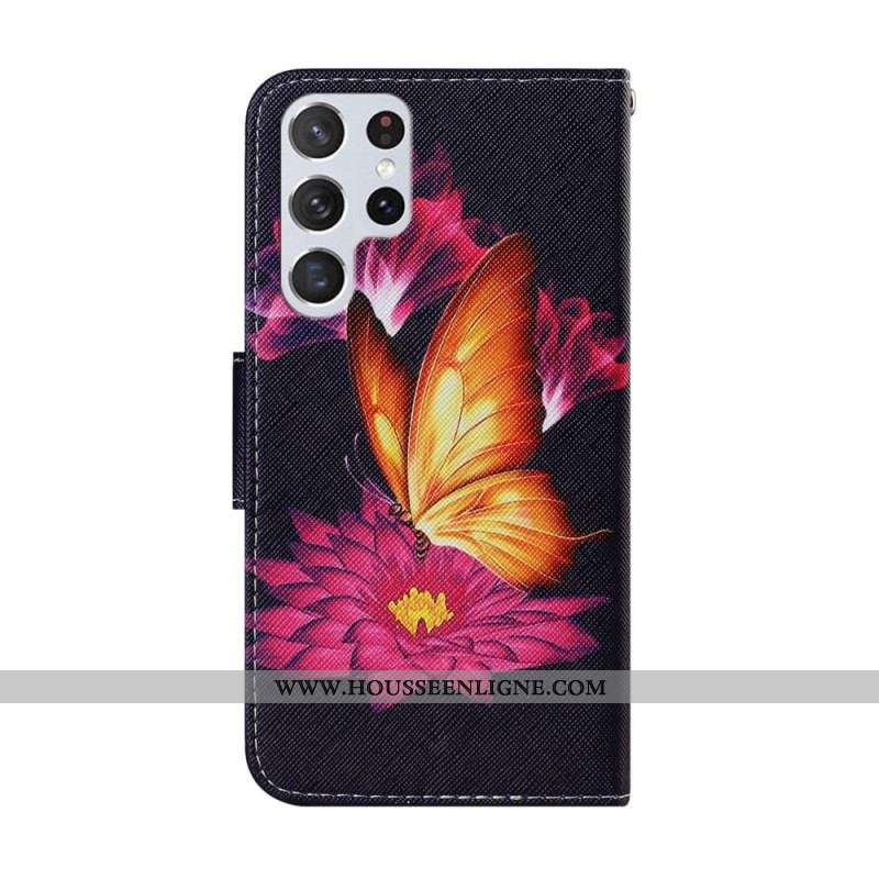 Housse Samsung Galaxy S22 Ultra 5G Papillon et Lotus