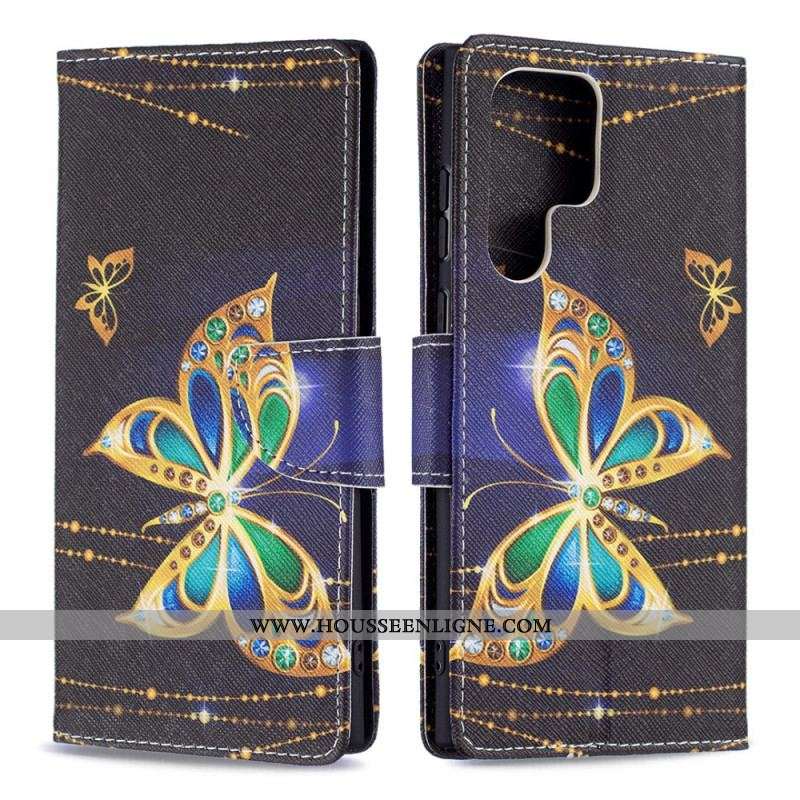 Housse Samsung Galaxy S22 Ultra 5G Papillons Dorés