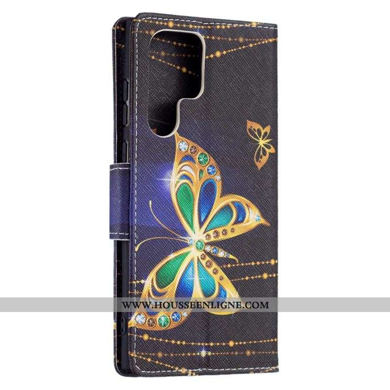 Housse Samsung Galaxy S22 Ultra 5G Papillons Dorés