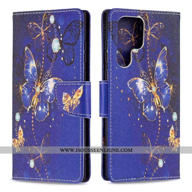 Housse Samsung Galaxy S22 Ultra 5G Papillons Dorés