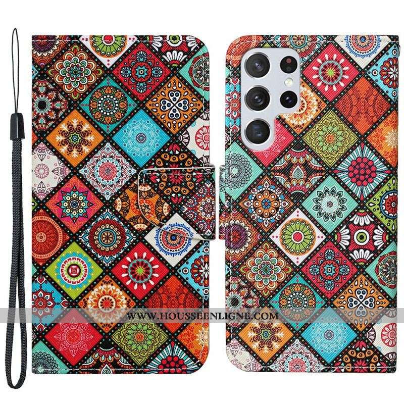 Housse Samsung Galaxy S22 Ultra 5G Patchwork Mandalas avec Lanière