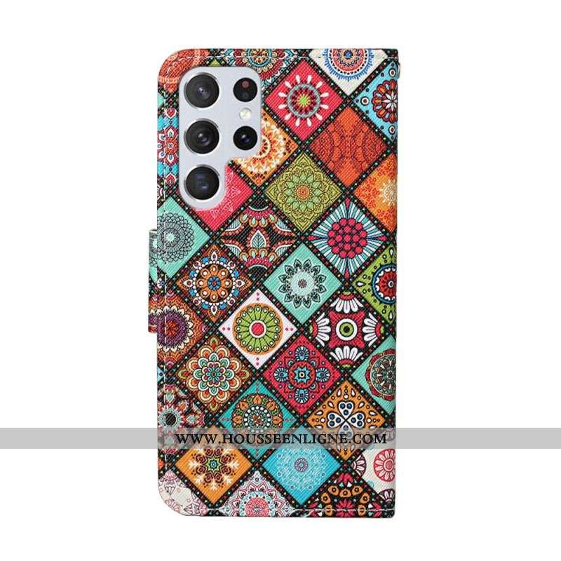 Housse Samsung Galaxy S22 Ultra 5G Patchwork Mandalas avec Lanière