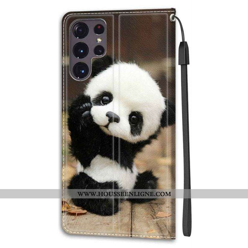 Housse Samsung Galaxy S22 Ultra 5G Play Petit Panda à Lanière